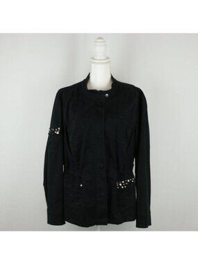 Lane Bryant Women's Size 22/24 Black Studded Full Zip Woven Utility Jacket